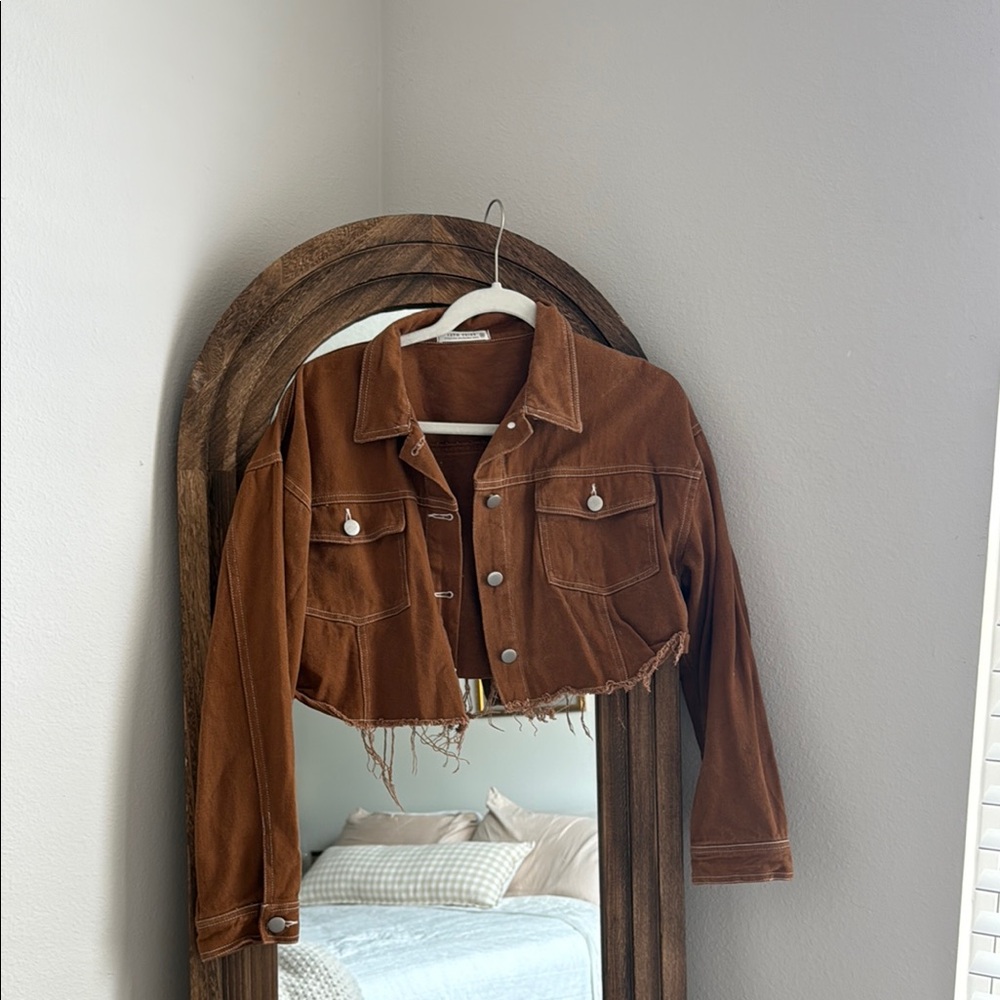 12th Tribe Tan Denim Crop Jacket